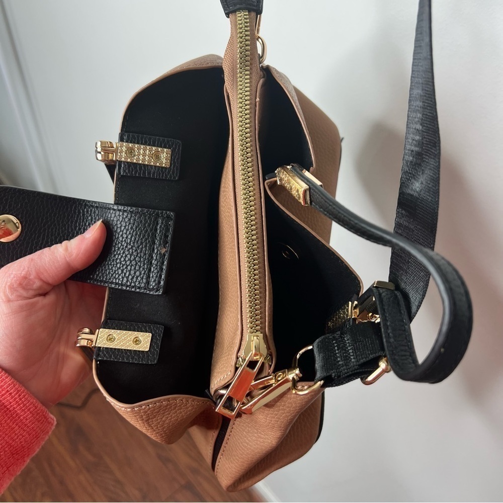 LIKE DREAMS Women Vegan Leather Detachable Strap Bucket Crossbody Bag Camel - Picture 10 of 16